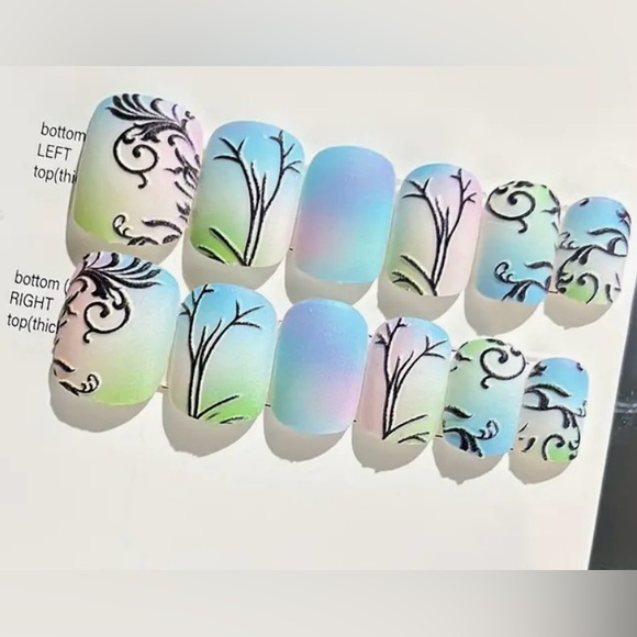 96pc Press On Gradient Short Square Nails For Girls Nails+File+Jelly Gel Tabs - Picture 5 of 8